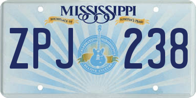 MS license plate ZPJ238