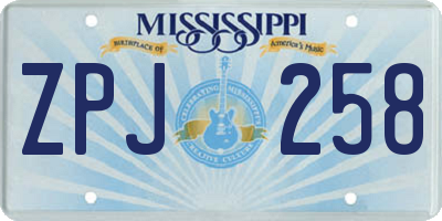 MS license plate ZPJ258