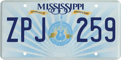 MS license plate ZPJ259