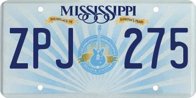 MS license plate ZPJ275