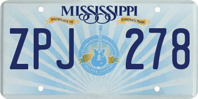 MS license plate ZPJ278