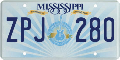 MS license plate ZPJ280