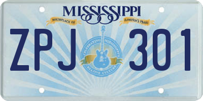 MS license plate ZPJ301
