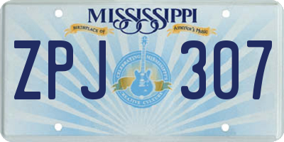 MS license plate ZPJ307