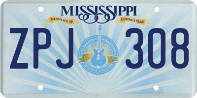 MS license plate ZPJ308