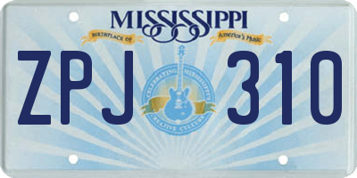 MS license plate ZPJ310