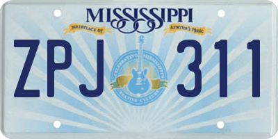 MS license plate ZPJ311