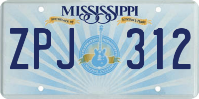 MS license plate ZPJ312