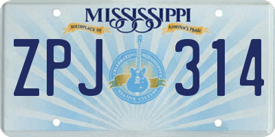 MS license plate ZPJ314