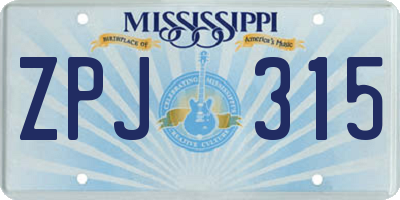MS license plate ZPJ315