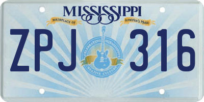 MS license plate ZPJ316