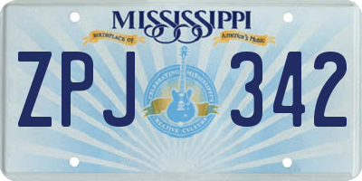 MS license plate ZPJ342