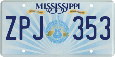 MS license plate ZPJ353