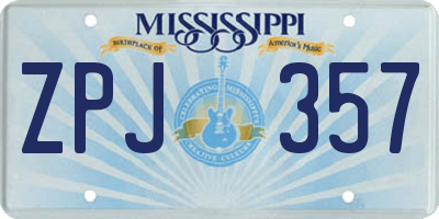 MS license plate ZPJ357