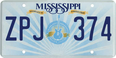 MS license plate ZPJ374