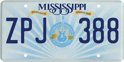 MS license plate ZPJ388