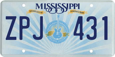 MS license plate ZPJ431