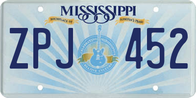 MS license plate ZPJ452