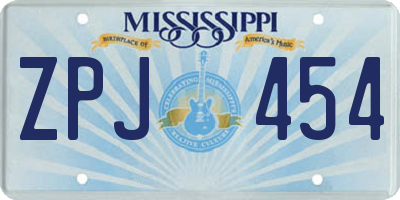 MS license plate ZPJ454