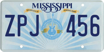 MS license plate ZPJ456