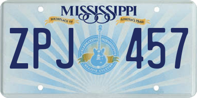 MS license plate ZPJ457