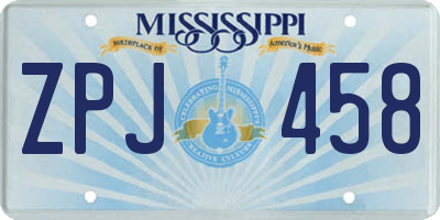 MS license plate ZPJ458