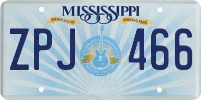 MS license plate ZPJ466
