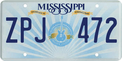 MS license plate ZPJ472