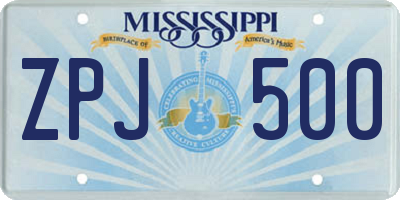 MS license plate ZPJ500