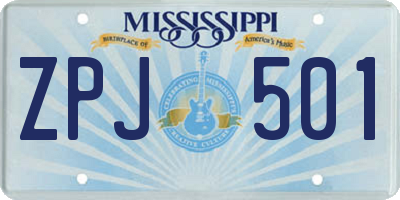 MS license plate ZPJ501