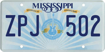 MS license plate ZPJ502