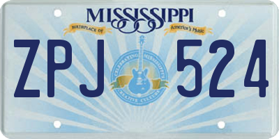 MS license plate ZPJ524