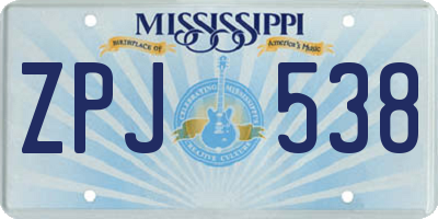 MS license plate ZPJ538