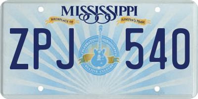 MS license plate ZPJ540