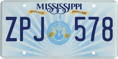 MS license plate ZPJ578
