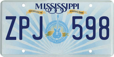 MS license plate ZPJ598