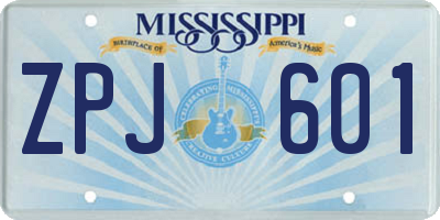 MS license plate ZPJ601