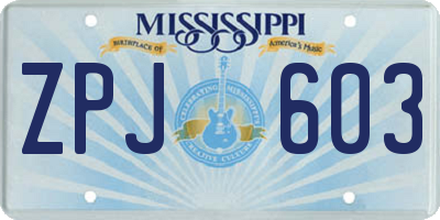 MS license plate ZPJ603