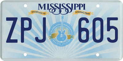 MS license plate ZPJ605