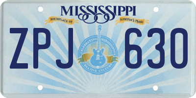 MS license plate ZPJ630