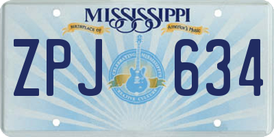 MS license plate ZPJ634