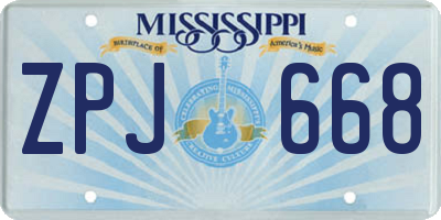 MS license plate ZPJ668