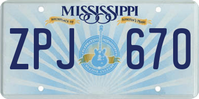 MS license plate ZPJ670