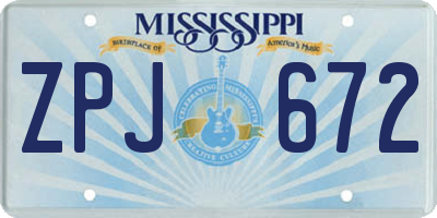 MS license plate ZPJ672