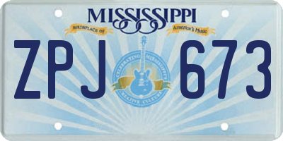 MS license plate ZPJ673