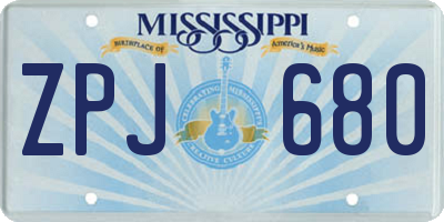 MS license plate ZPJ680