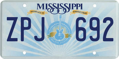MS license plate ZPJ692
