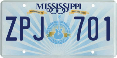 MS license plate ZPJ701
