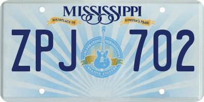 MS license plate ZPJ702