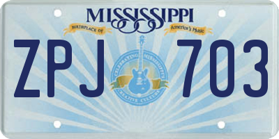 MS license plate ZPJ703
